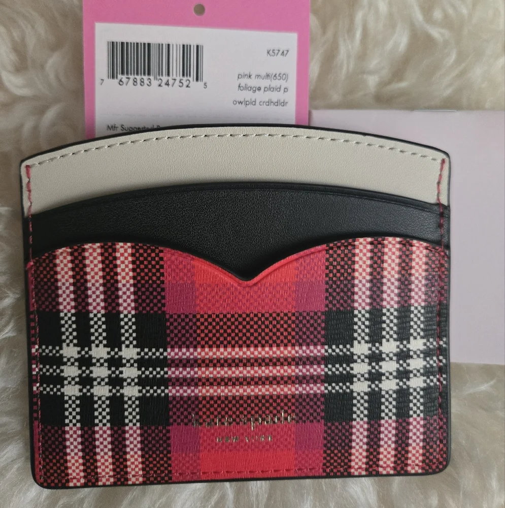 Kate Spade Red and Black Tartan Owl Card Holder NWT - Picture 4 of 5